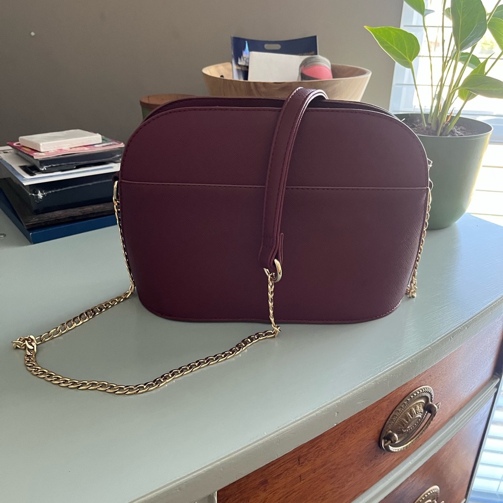 LOFT Burgundy Crossbody Bag with Gold Chain